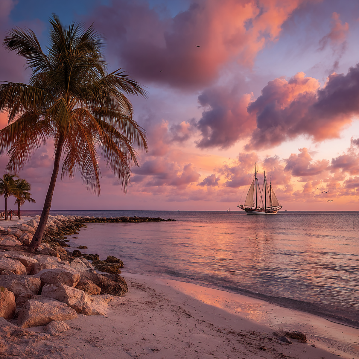 Sunset Cruise – digital artwork of an ocean sunset on canvas by Dennis R. Ling