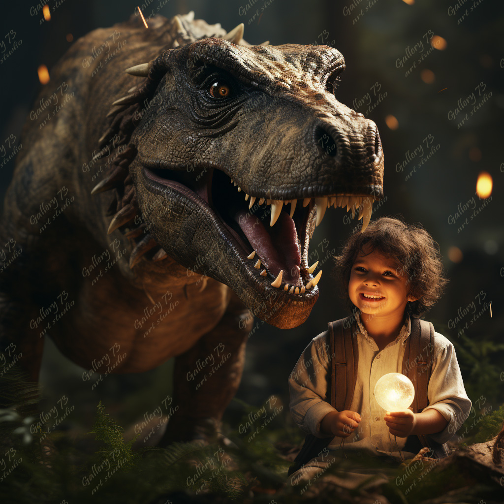 T rex and boy