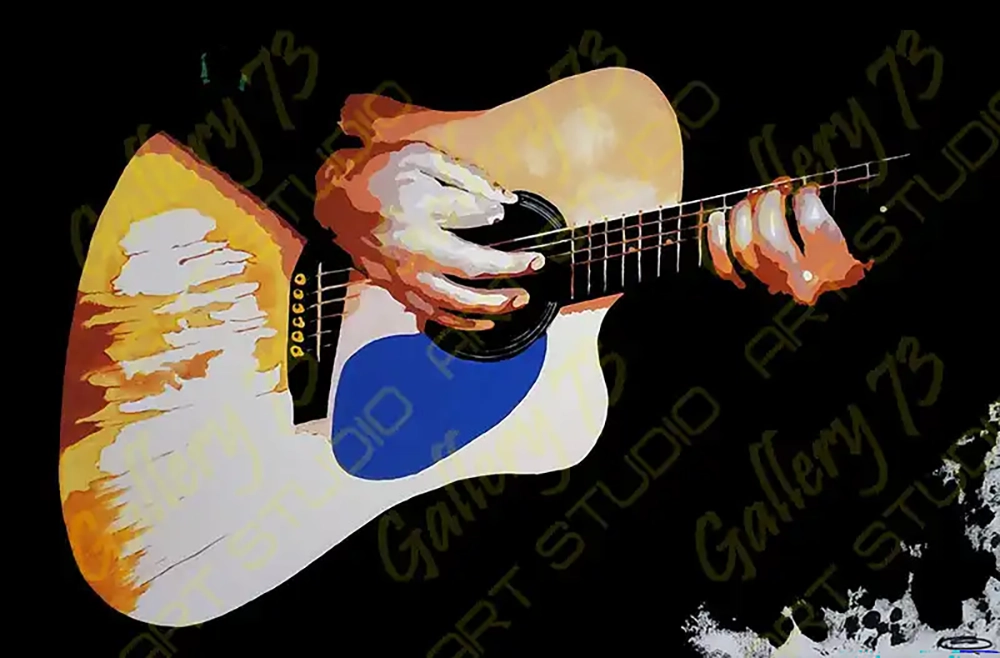 Billy's Guitar, an original acrylic artwork by Dennis R. Ling - Gallery 73