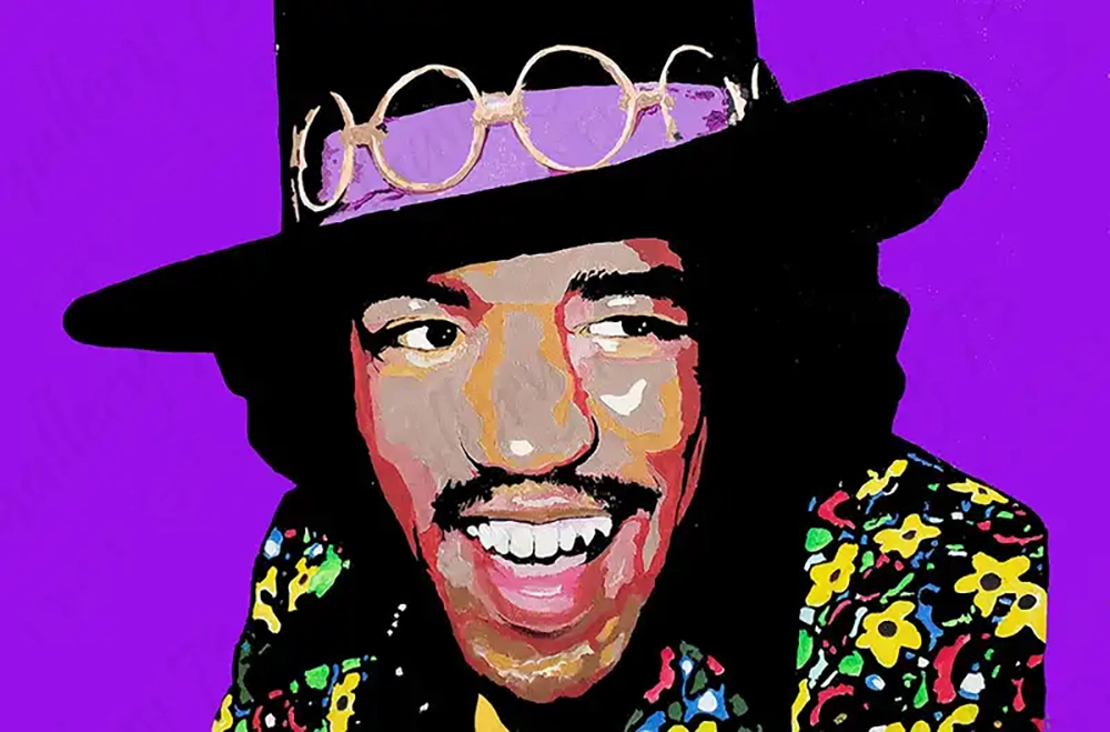 Jimi Hendrix – acrylic on stretched canvas by Dennis R. Ling