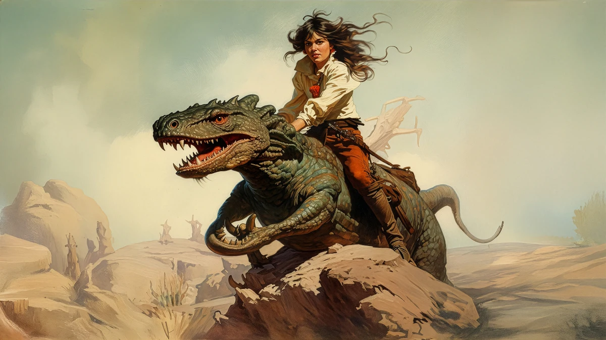 Lady And Her Dino � Fantasy wallpaper by Dennis R. Ling